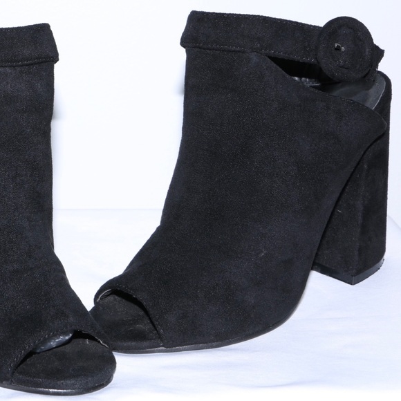 So Me Velma Black Suede Peep Toe Booties Women’s 5.5 Chunky Heel Ankle Shoes - Picture 4 of 12